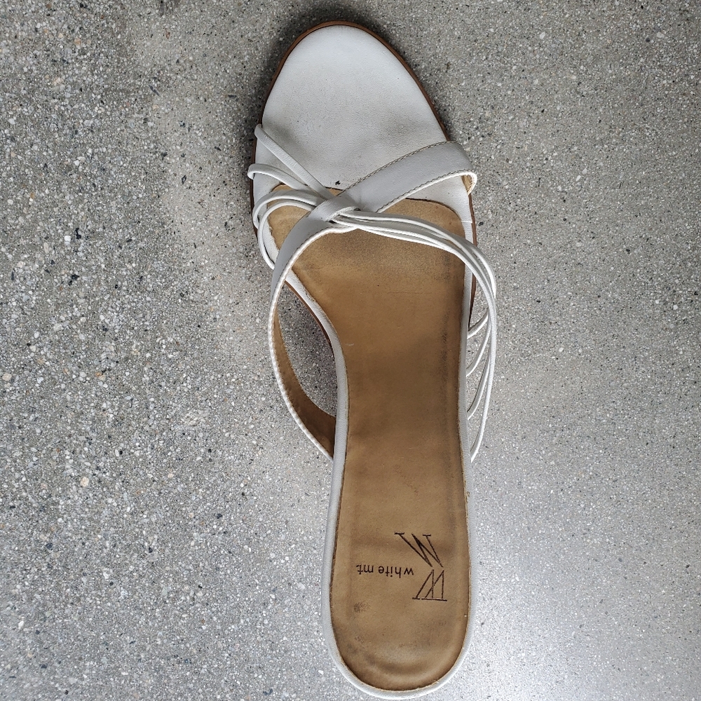 White leather strappy heeled mule